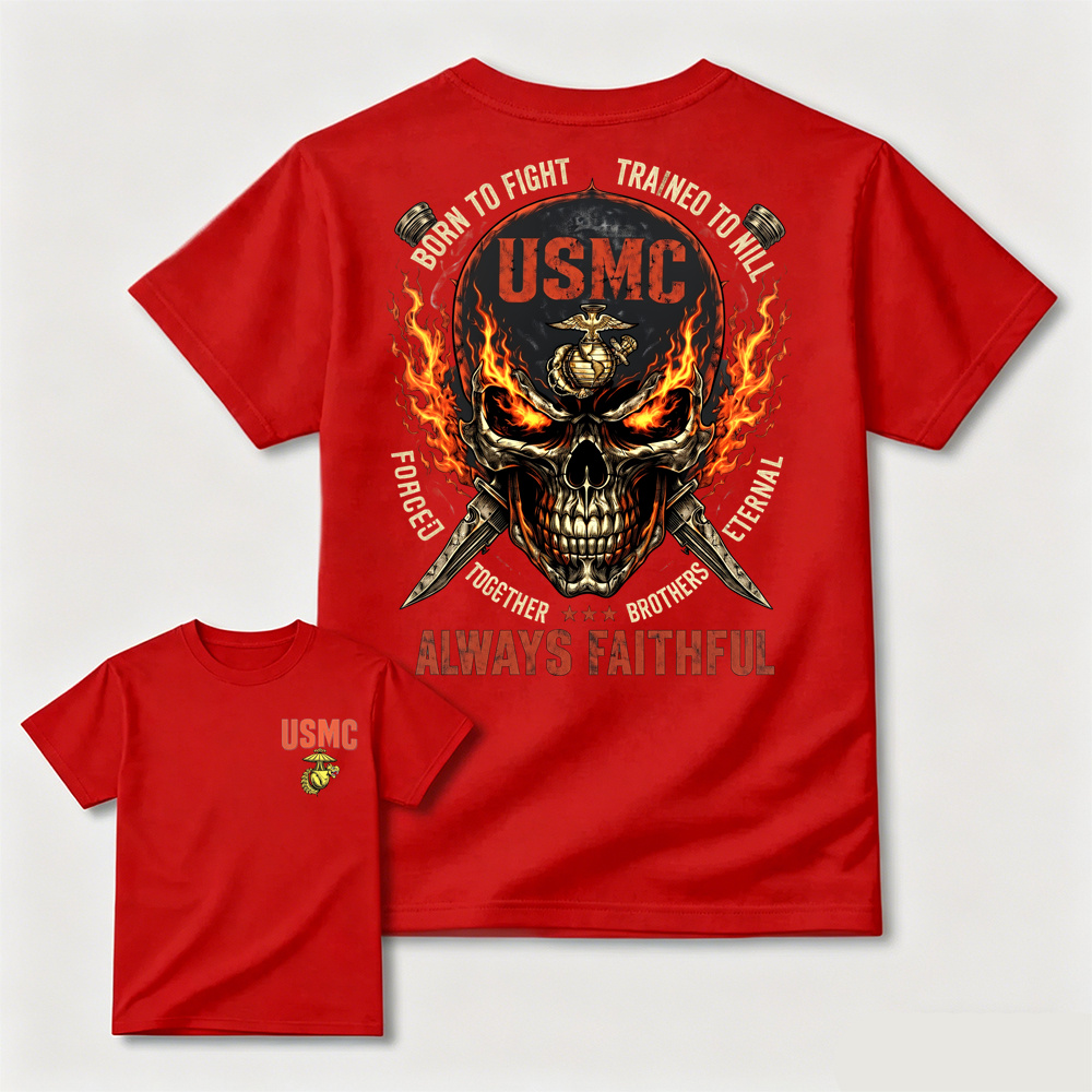 Vintage Flame Skull Warrior Print Men’s Cotton T-Shirt