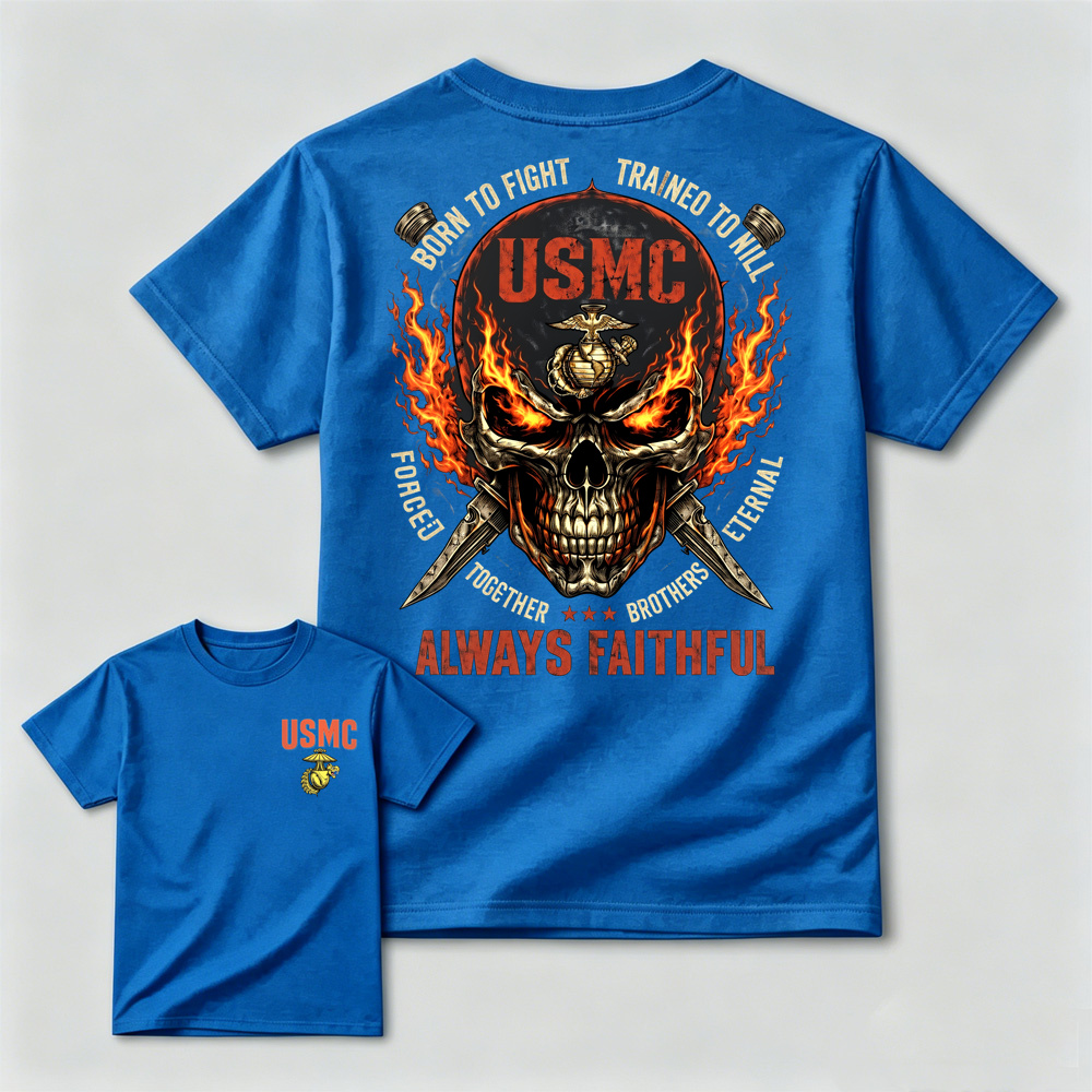 Vintage Flame Skull Warrior Print Men’s Cotton T-Shirt