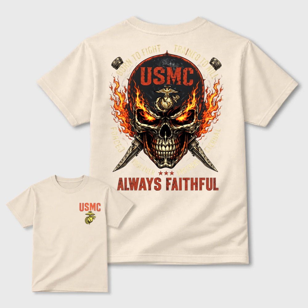 Vintage Flame Skull Warrior Print Men’s Cotton T-Shirt