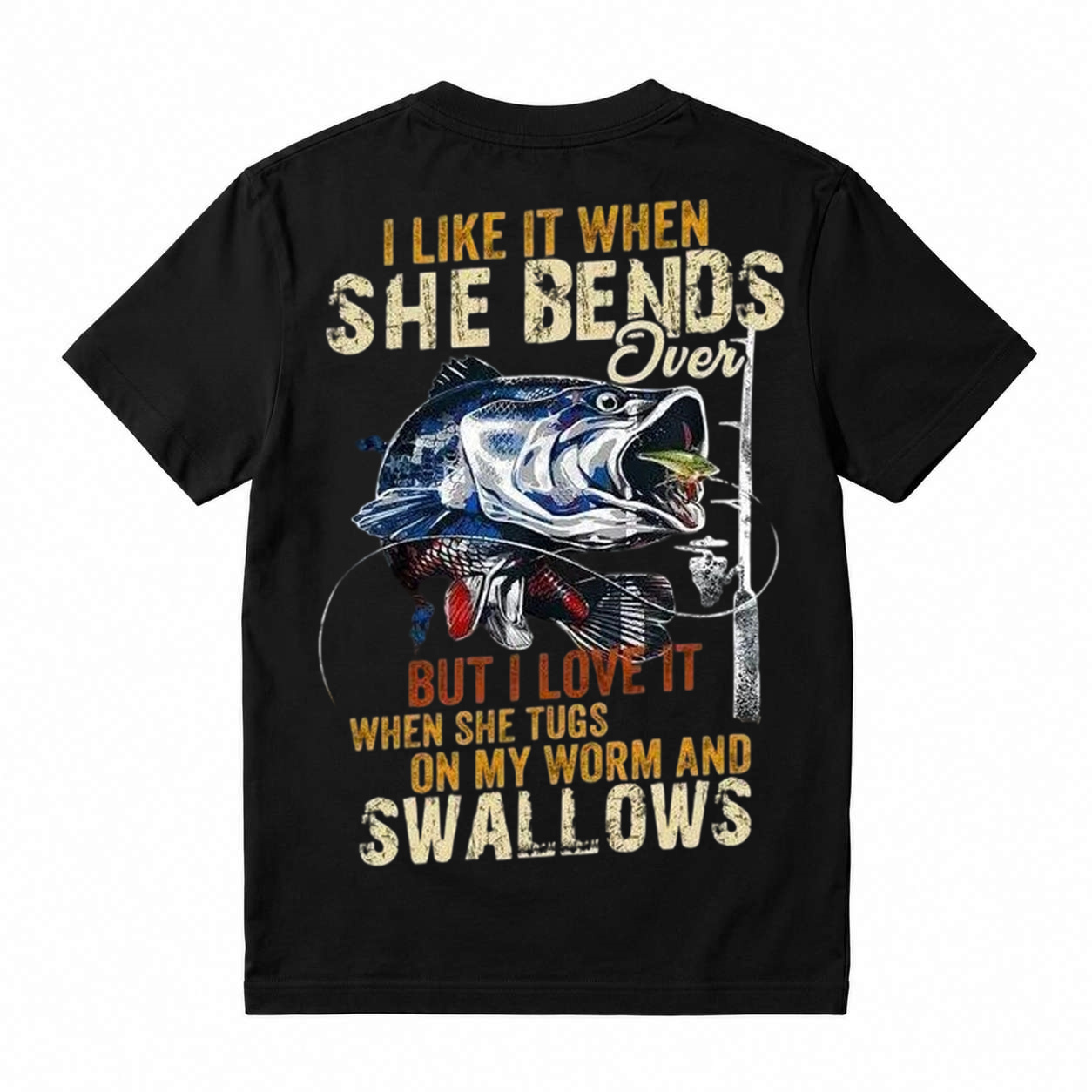 Funny Bass Fishing Double Meaning Back Print Tee