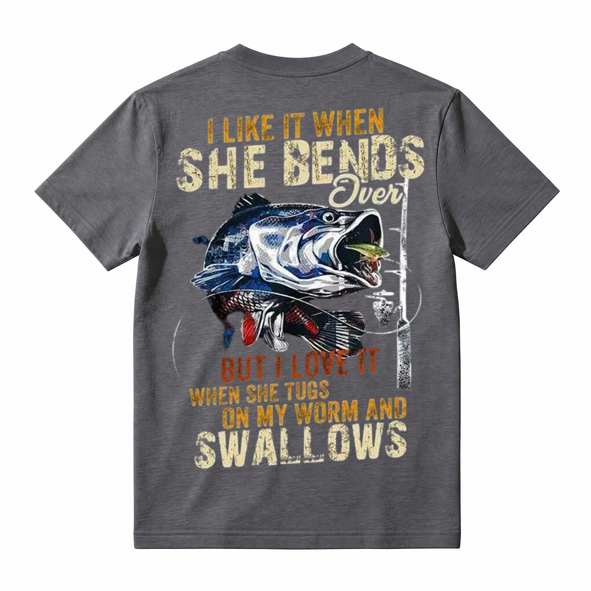 Funny Bass Fishing Double Meaning Back Print Tee