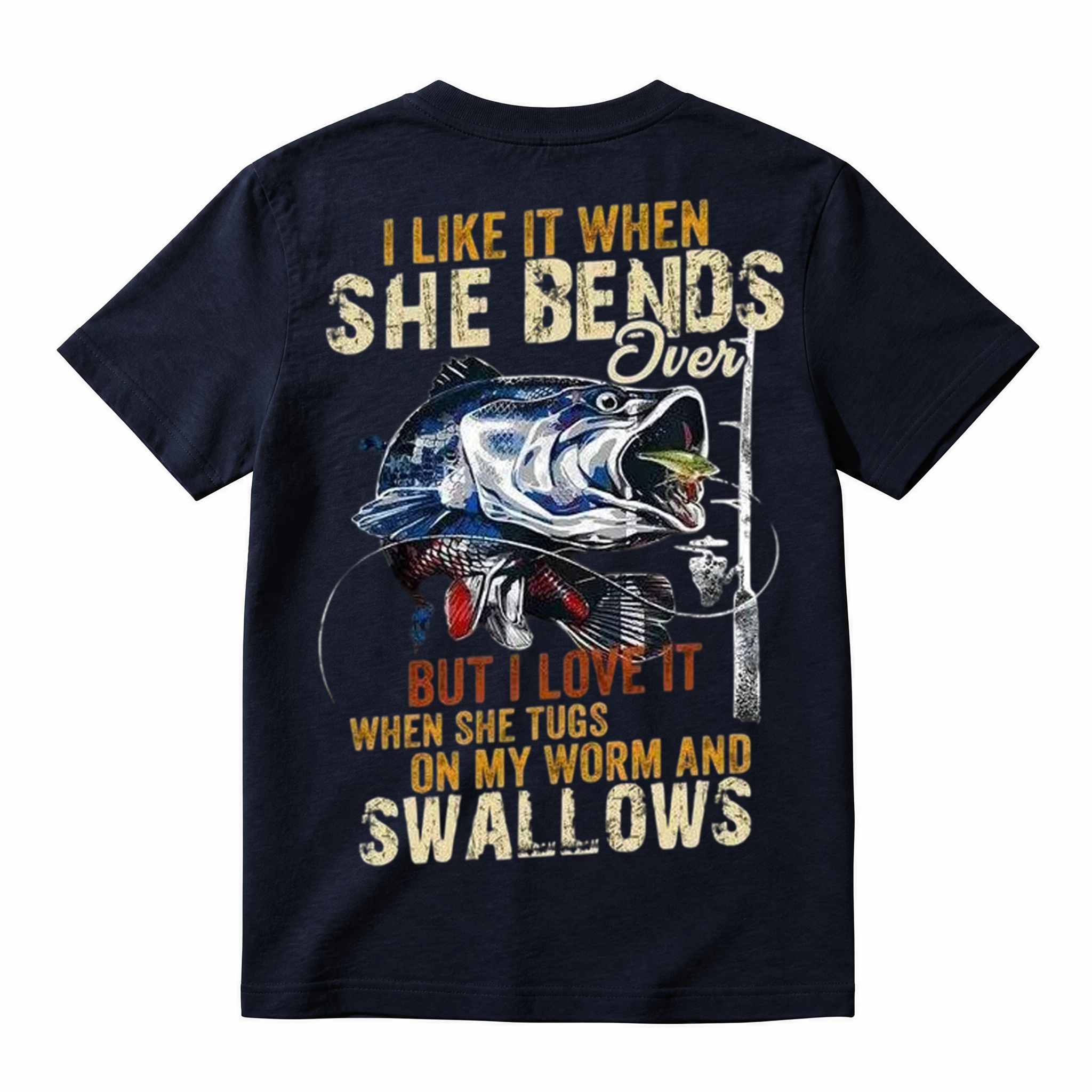 Funny Bass Fishing Double Meaning Back Print Tee