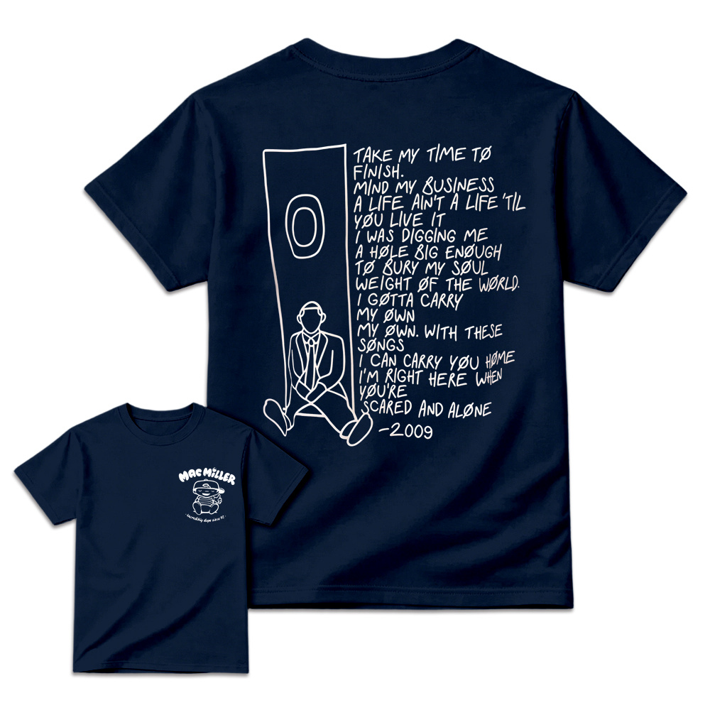 Mac Miller Pocket Logo Shirt | 2009 Song Lyrics Back Print Tee