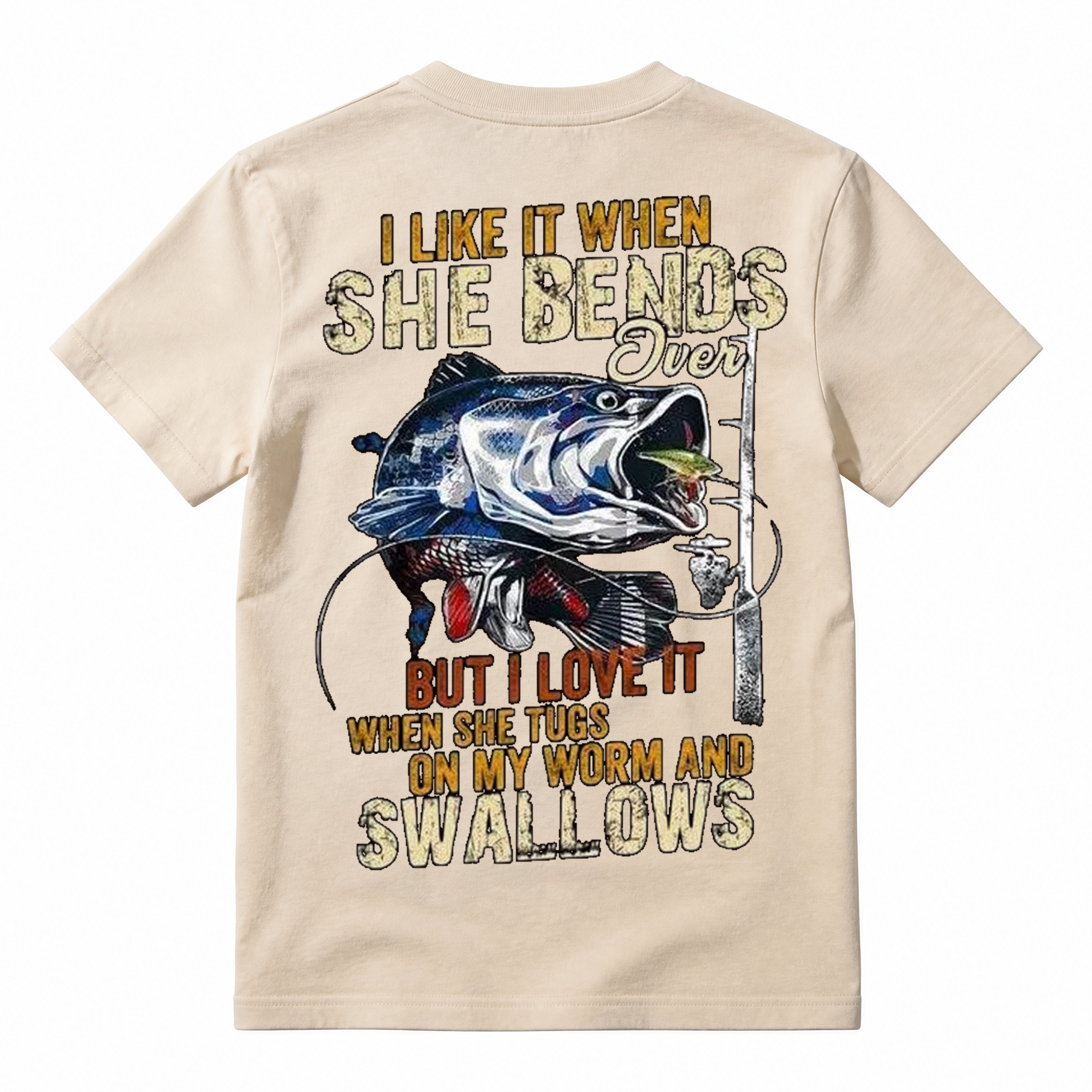 Funny Bass Fishing Double Meaning Back Print Tee
