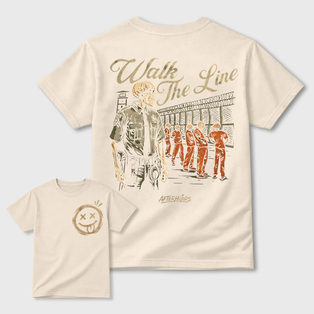 Walk The Line Skeleton Prison Guard Front Back Print T-Shirt