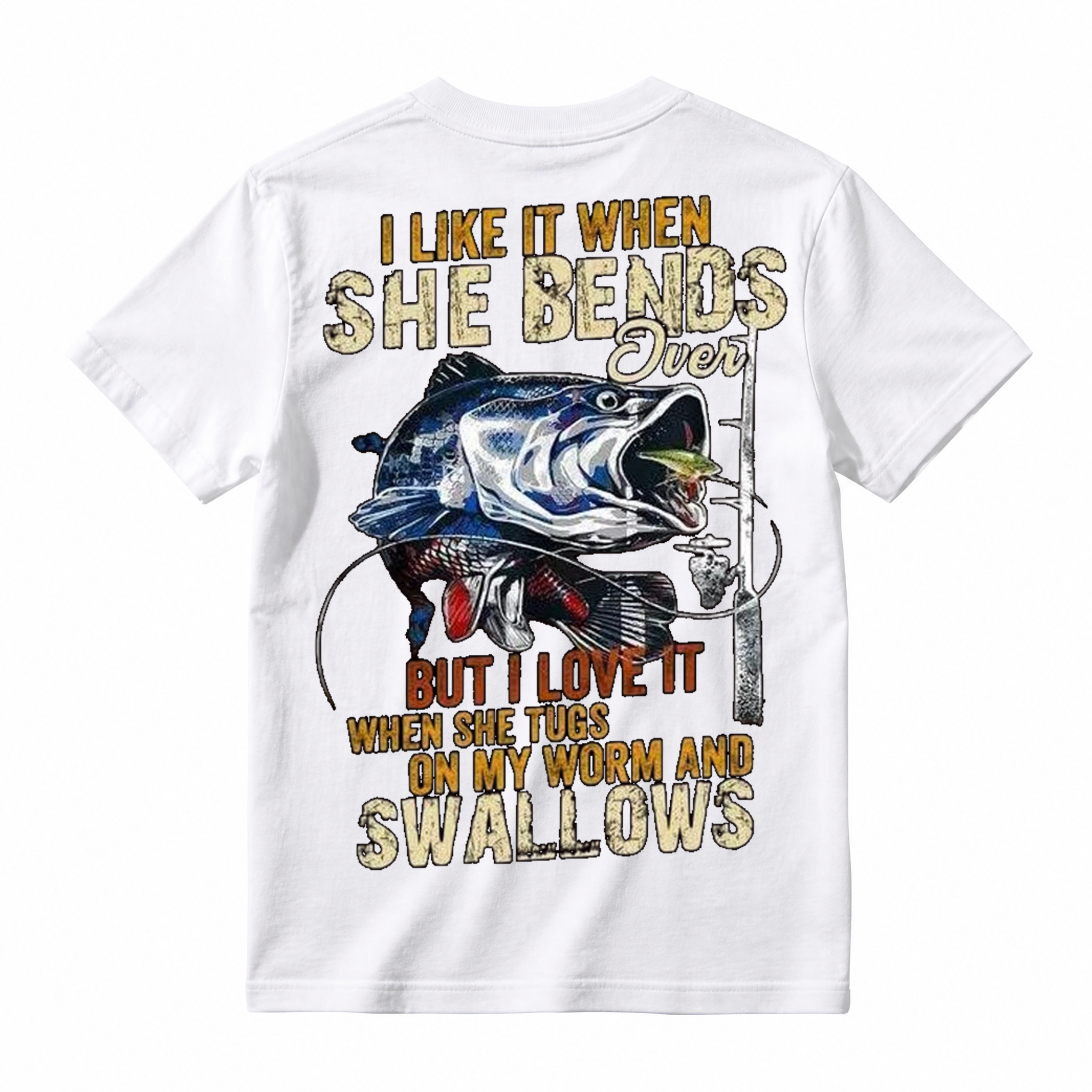Funny Bass Fishing Double Meaning Back Print Tee