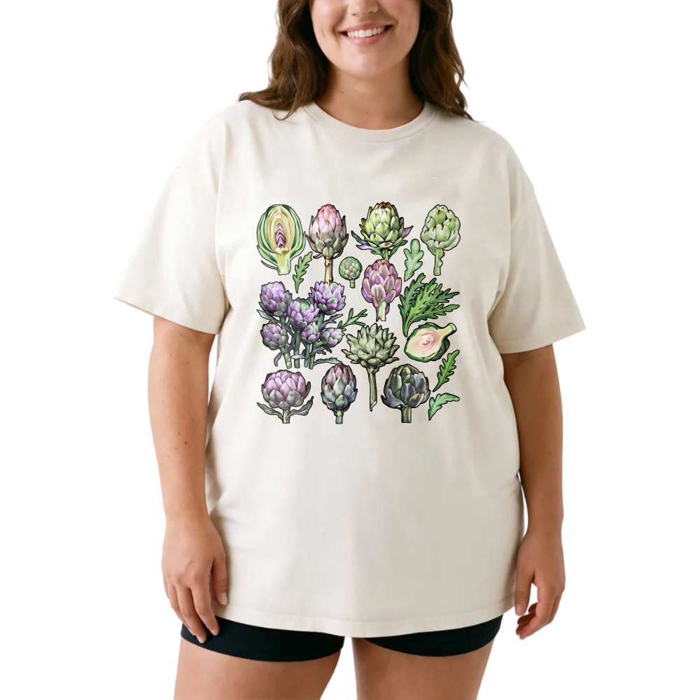 Artichoke Botanical Illustration Pattern tshirt 100% cotton