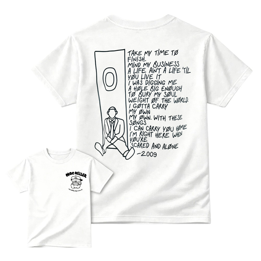 Mac Miller Pocket Logo Shirt | 2009 Song Lyrics Back Print Tee