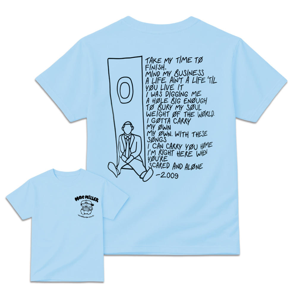 Mac Miller Pocket Logo Shirt | 2009 Song Lyrics Back Print Tee