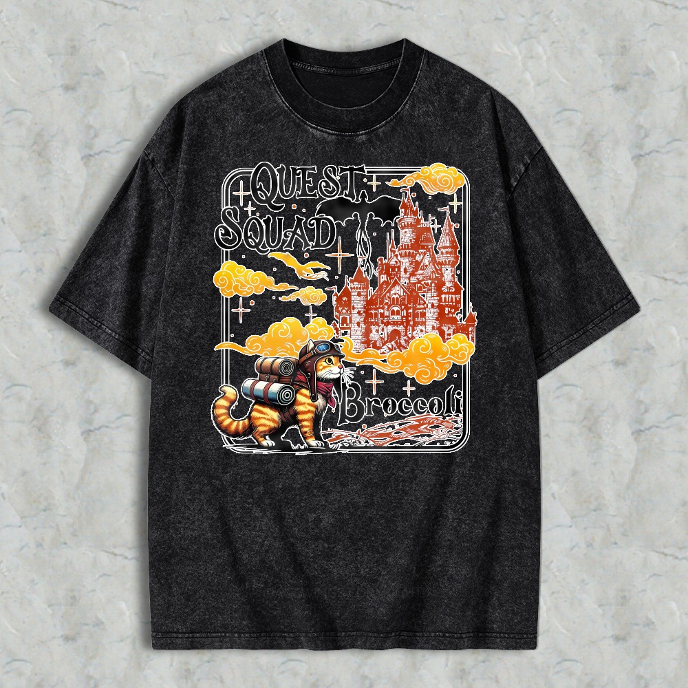 Quest Squad Broccoli Fantasy Castle Adventure Graphic Unisex Washed T-shirt