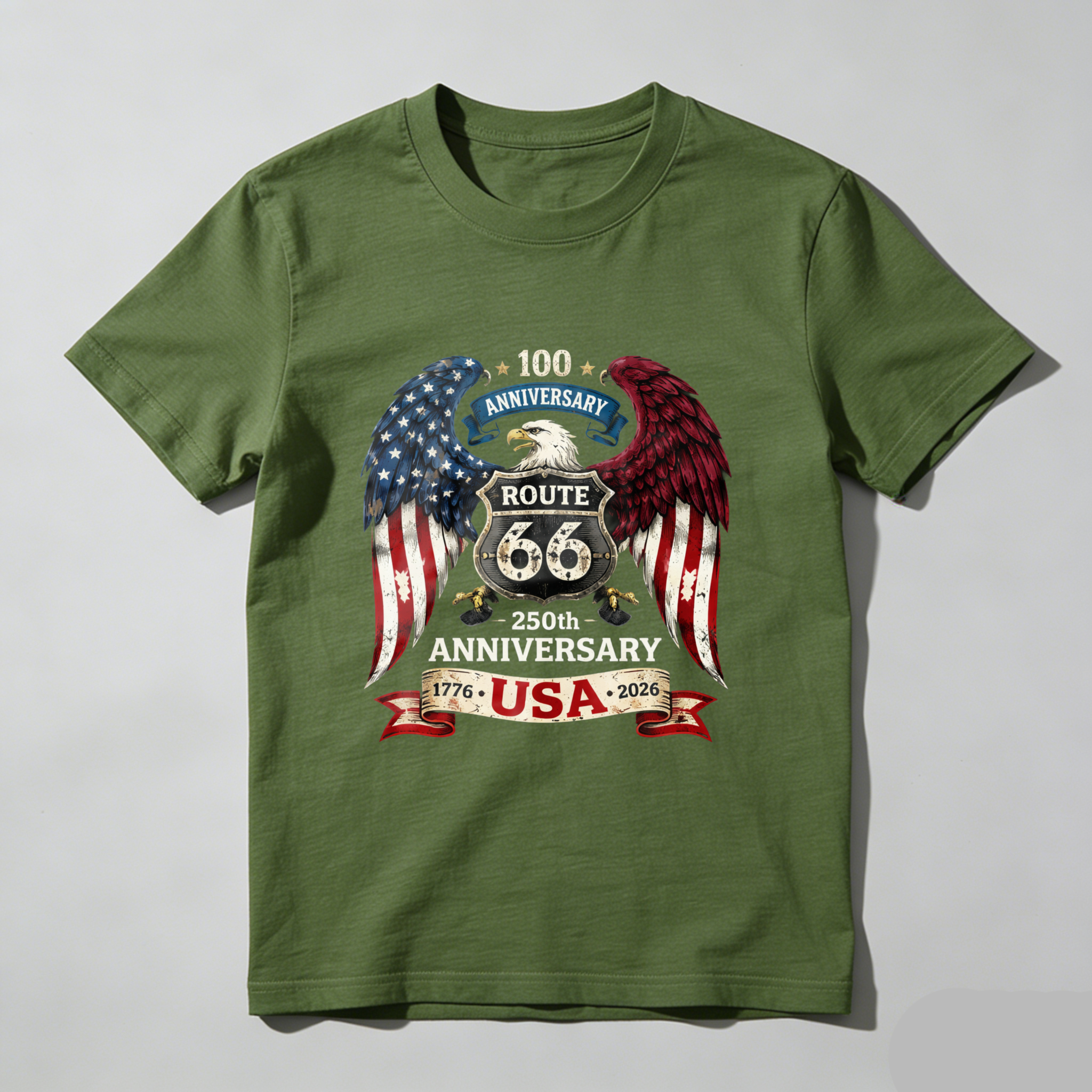 Route 66 100th Anniversary Usa 250th Anniversary Eagle American Flag T Shirt
