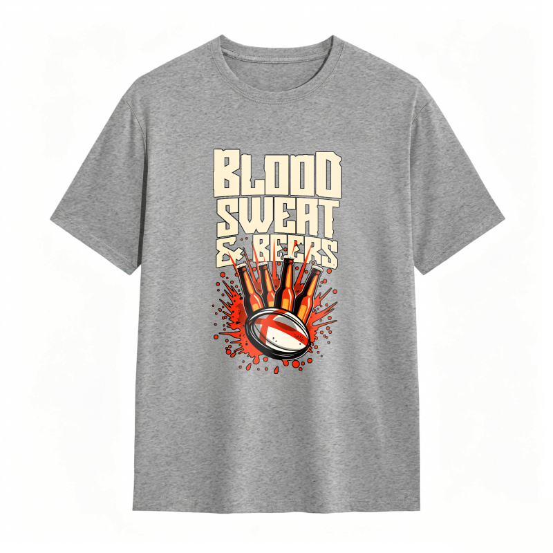 Blood Sweat And Beers Rugby Ball With Flames Unisex Classic T-shirt