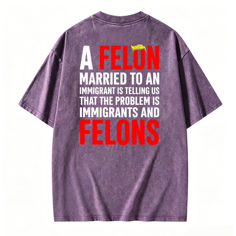 A Felon Married To An Immigrant Is Telling Us That The Problem Is Immigrants And Felons Graphic Washed T-shirt