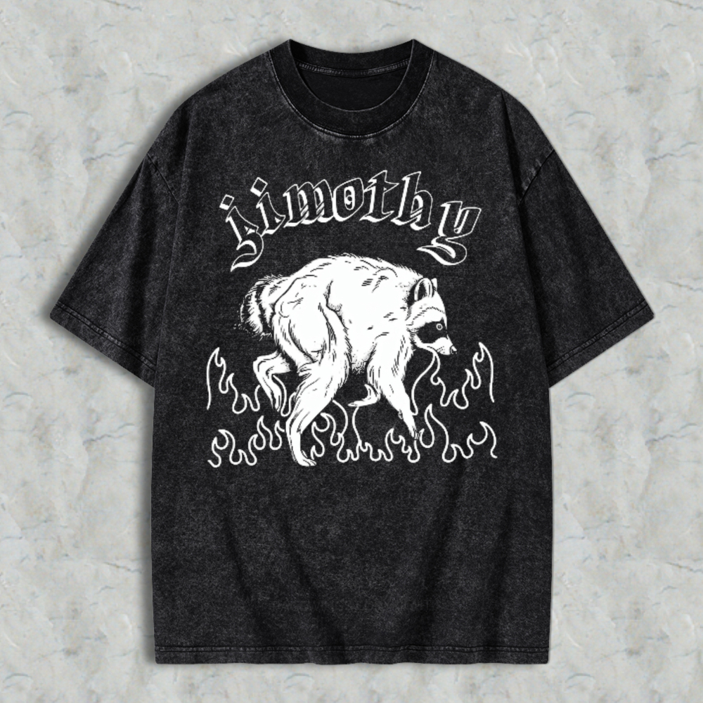 Timothy Badger With Flames Graphic Washed T-shirt