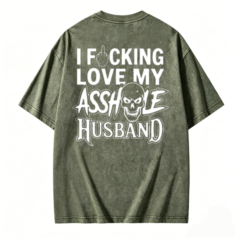 Funny Skull Graphic Love My Husband Washed T-shirt