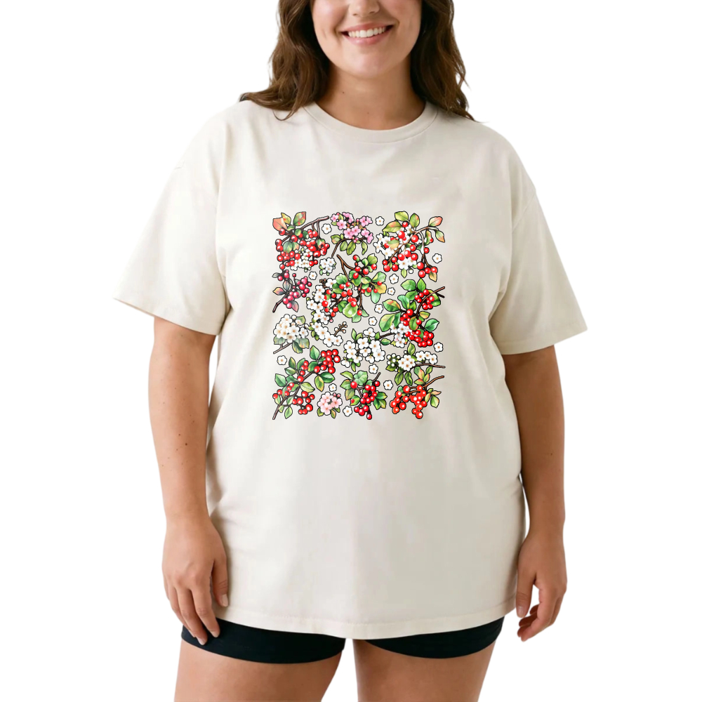 Floral Pattern With Red And White Flowers tshirt 100% cotton