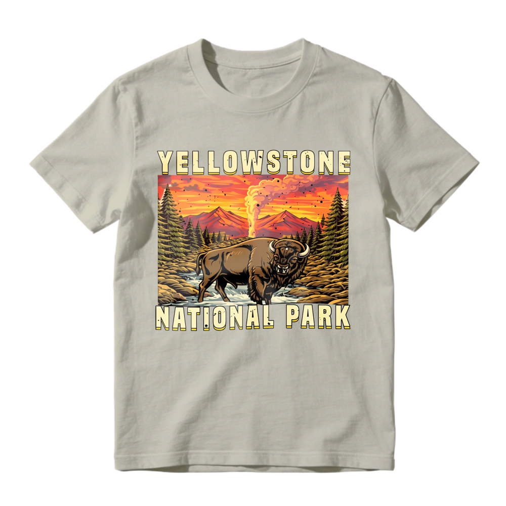 Yellowstone National Park Bison Geyser Sunset Landscape Unisex Classic T-shirt