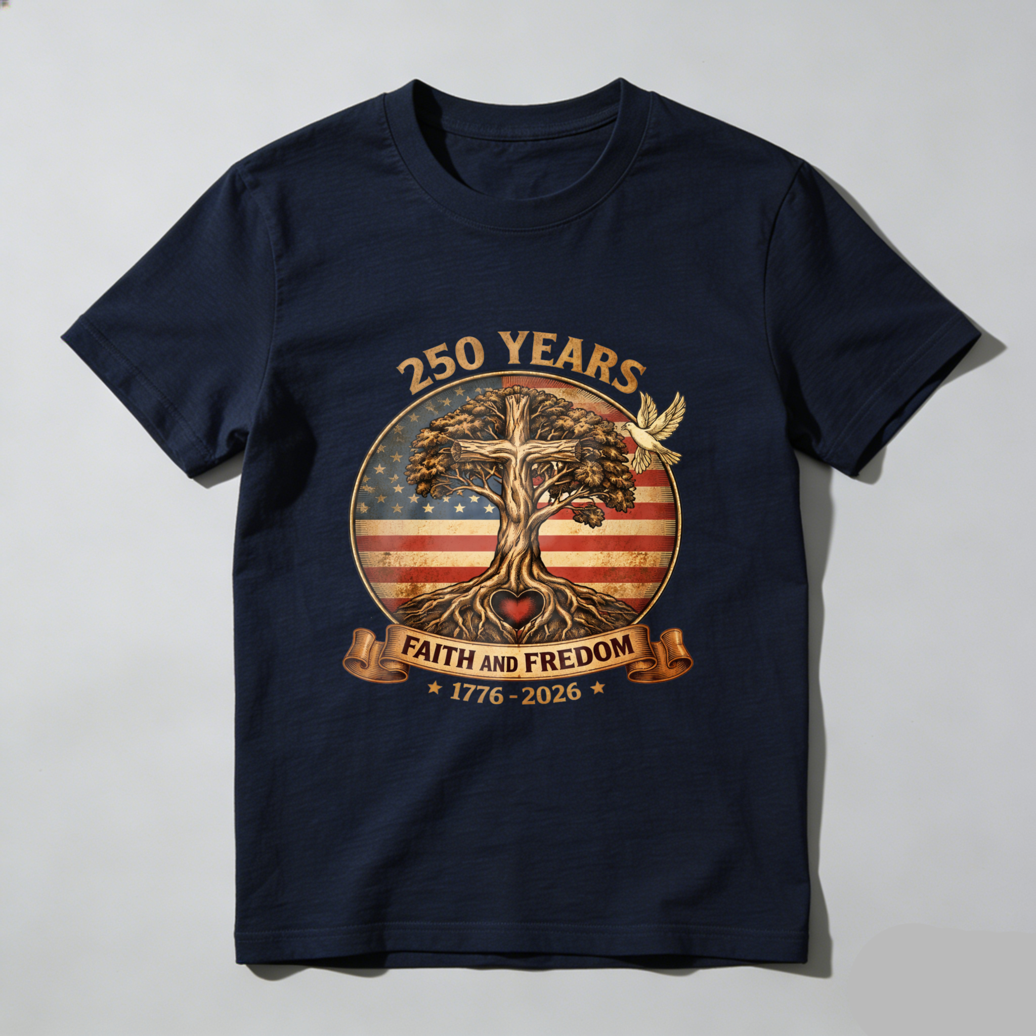 250 Years Faith And Freedom American Flag Tree Eagle 1776 2026 Independence Day T Shirt