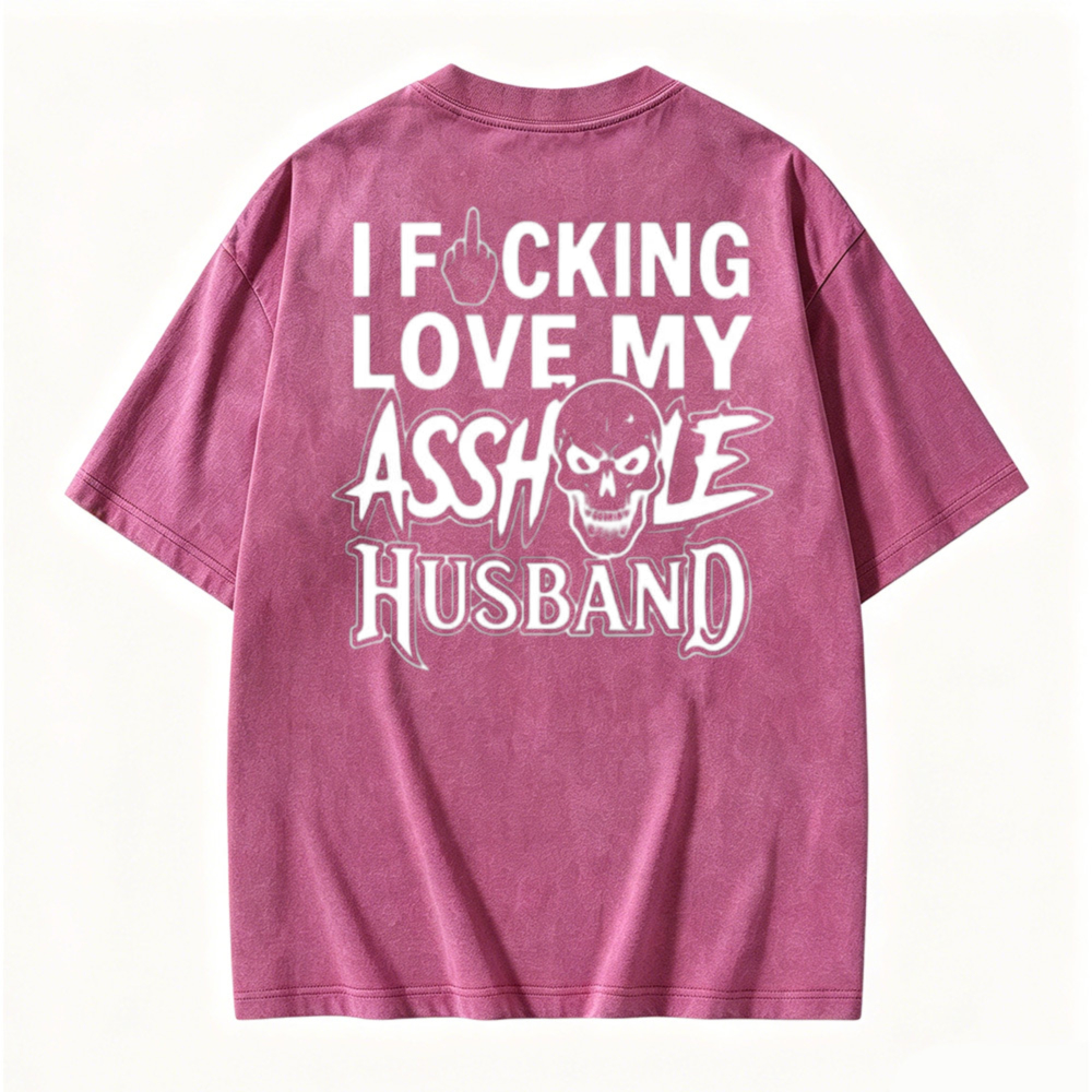 Funny Skull Graphic Love My Husband Washed T-shirt