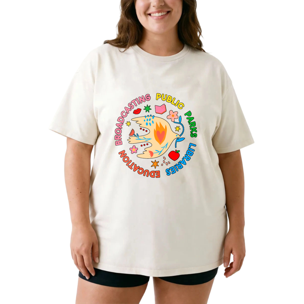 Broadcasting Public Parks Libraries Education tshirt 100% cotton