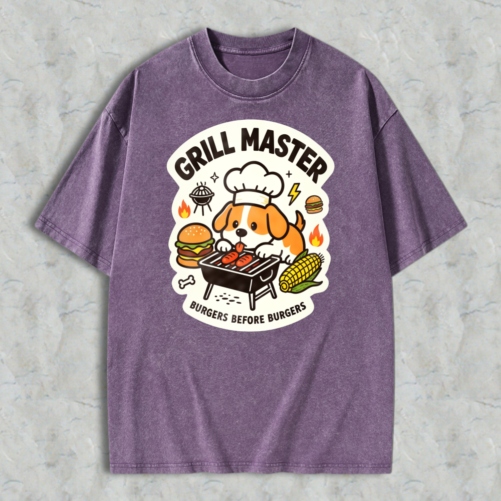 Grill Master Dog With Burger And Corn Washed T-shirt
