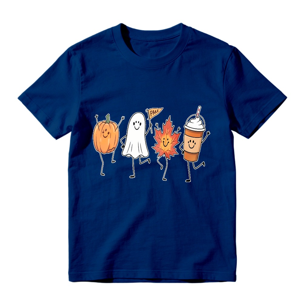 Cute Halloween Pumpkin Ghost Maple Leaf And Coffee Cup Dancing Characters Unisex Classic T-shirt