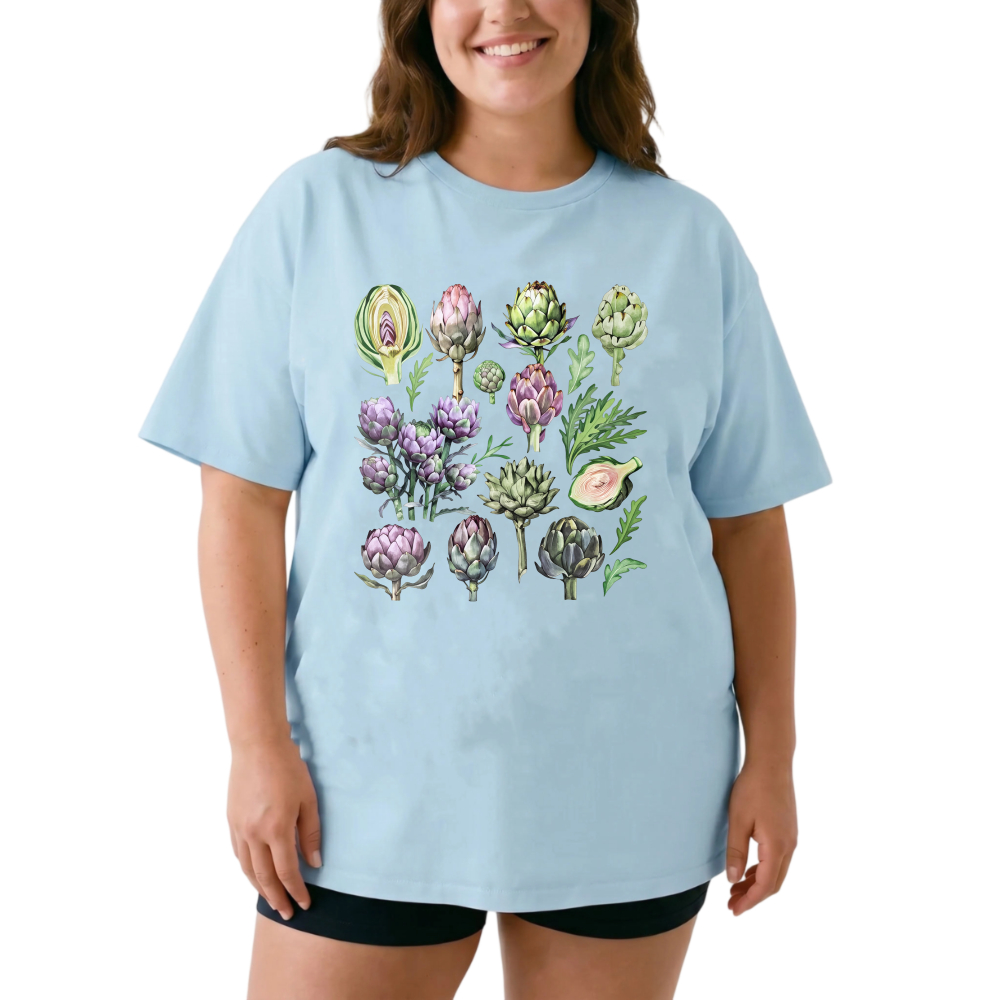 Artichoke Botanical Illustration Pattern tshirt 100% cotton
