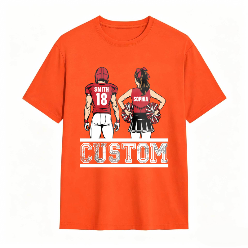 Baseball Player And Cheerleader Back View Custom Name And Number Unisex Classic T-shirt