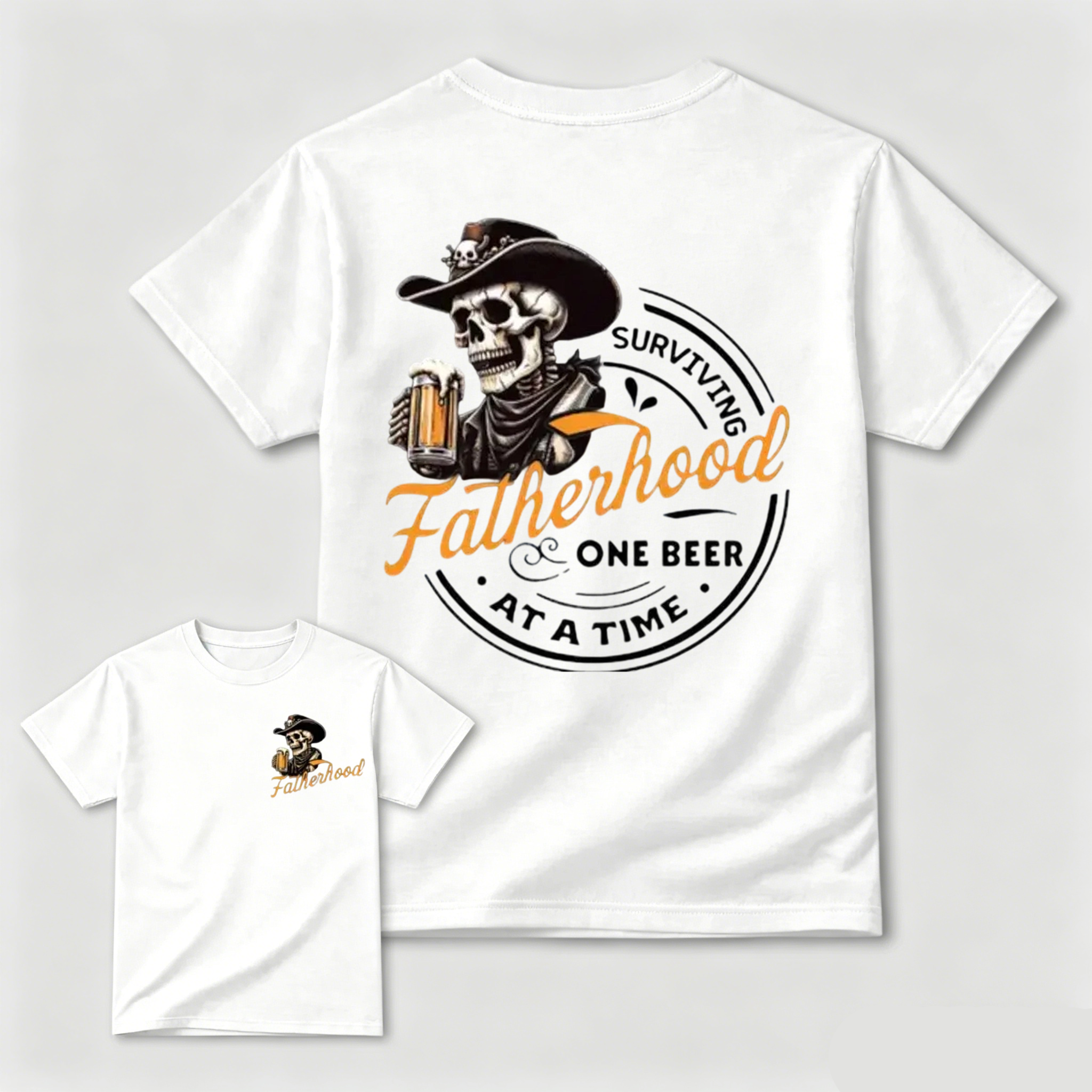 Surviving Fatherhood One Beer At A Time Cowboy Skull Dad Tee