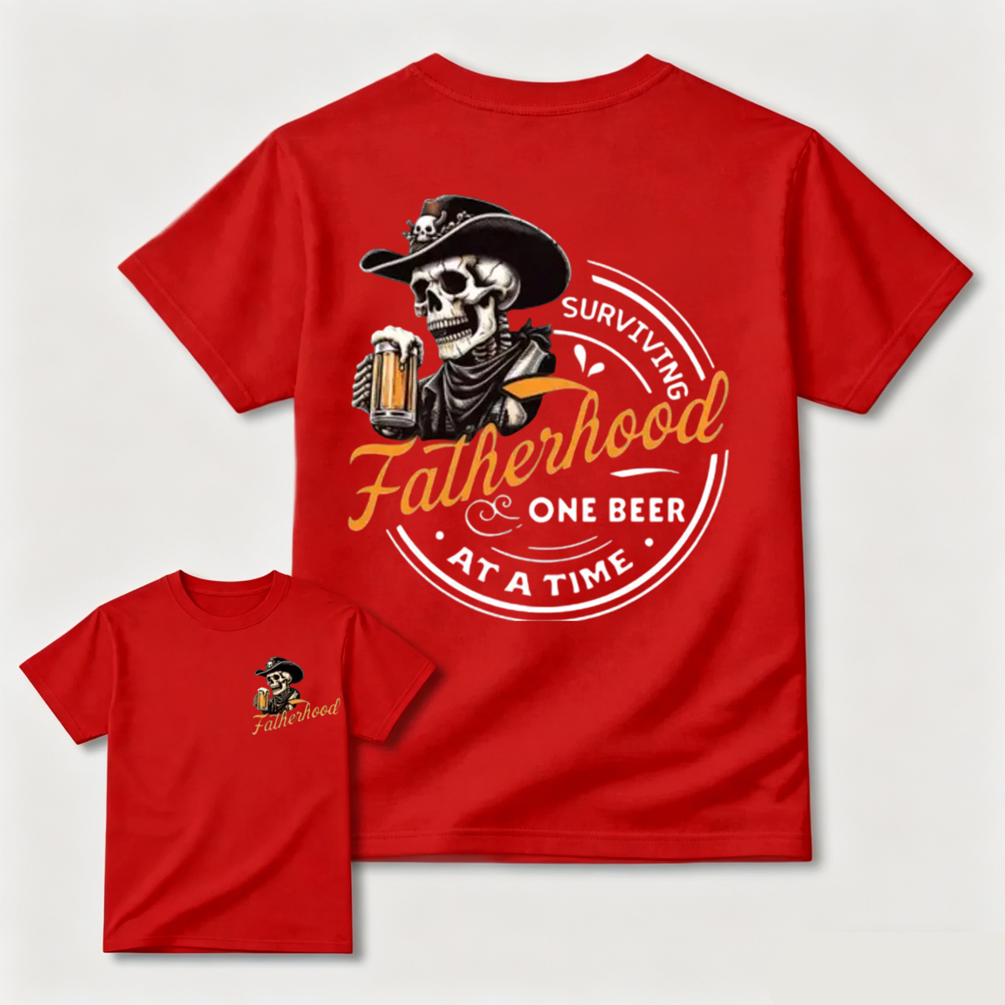 Surviving Fatherhood One Beer At A Time Cowboy Skull Dad Tee