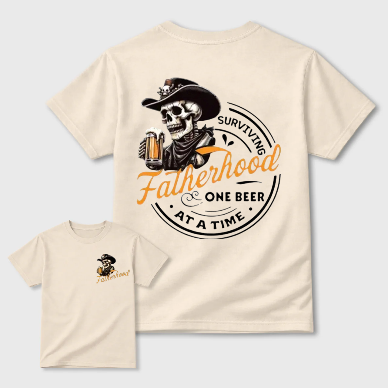 Surviving Fatherhood One Beer At A Time Cowboy Skull Dad Tee
