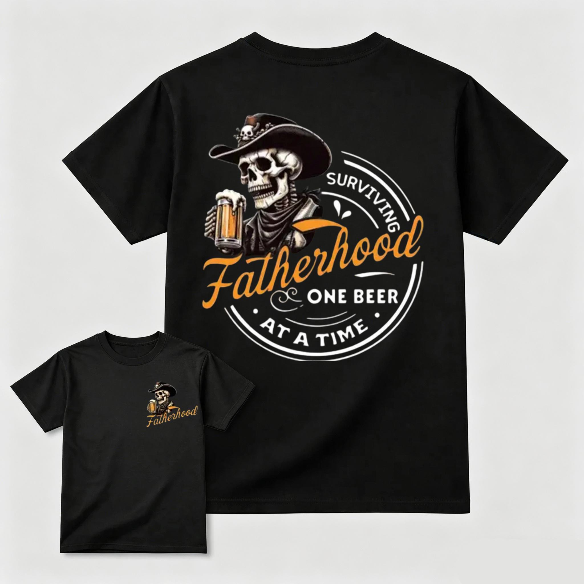 Surviving Fatherhood One Beer At A Time Cowboy Skull Dad Tee