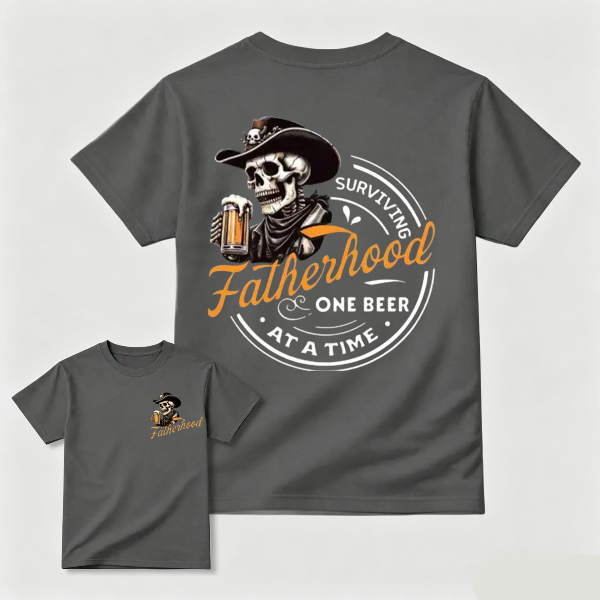 Surviving Fatherhood One Beer At A Time Cowboy Skull Dad Tee