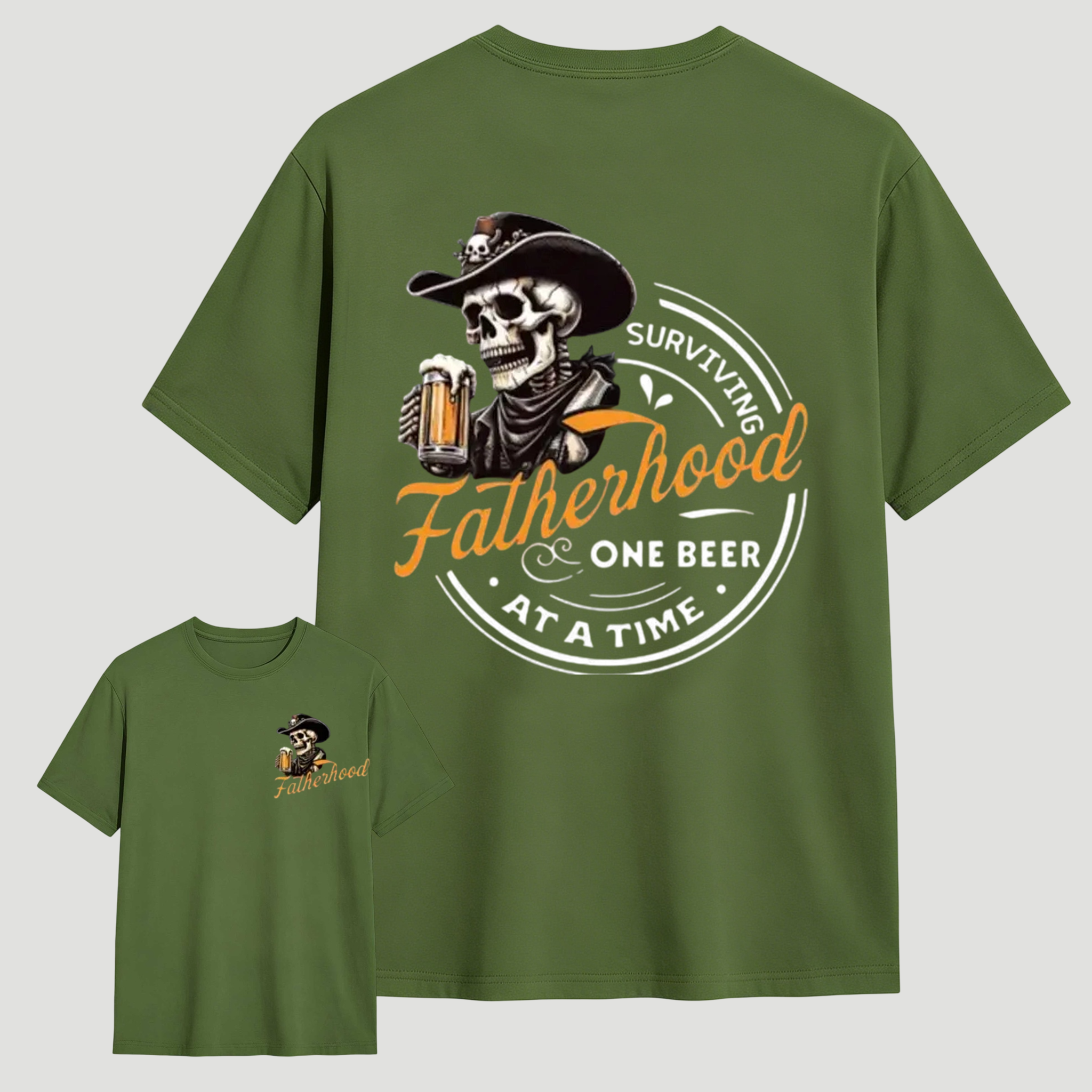 Surviving Fatherhood One Beer At A Time Cowboy Skull Dad Tee