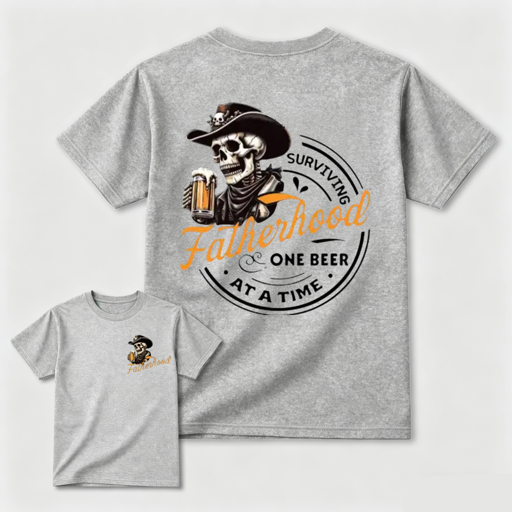 Surviving Fatherhood One Beer At A Time Cowboy Skull Dad Tee