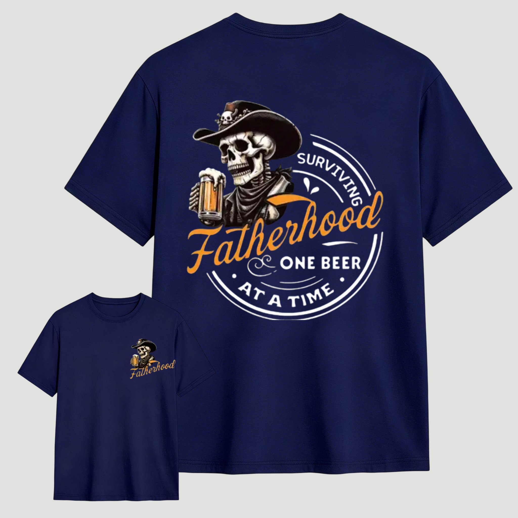 Surviving Fatherhood One Beer At A Time Cowboy Skull Dad Tee