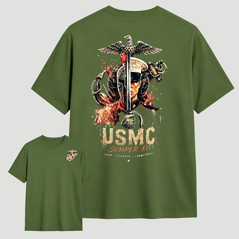 USMC Semper Fi Eagle Sword Dual-Sided Patriotic Graphic Men's T-Shirt