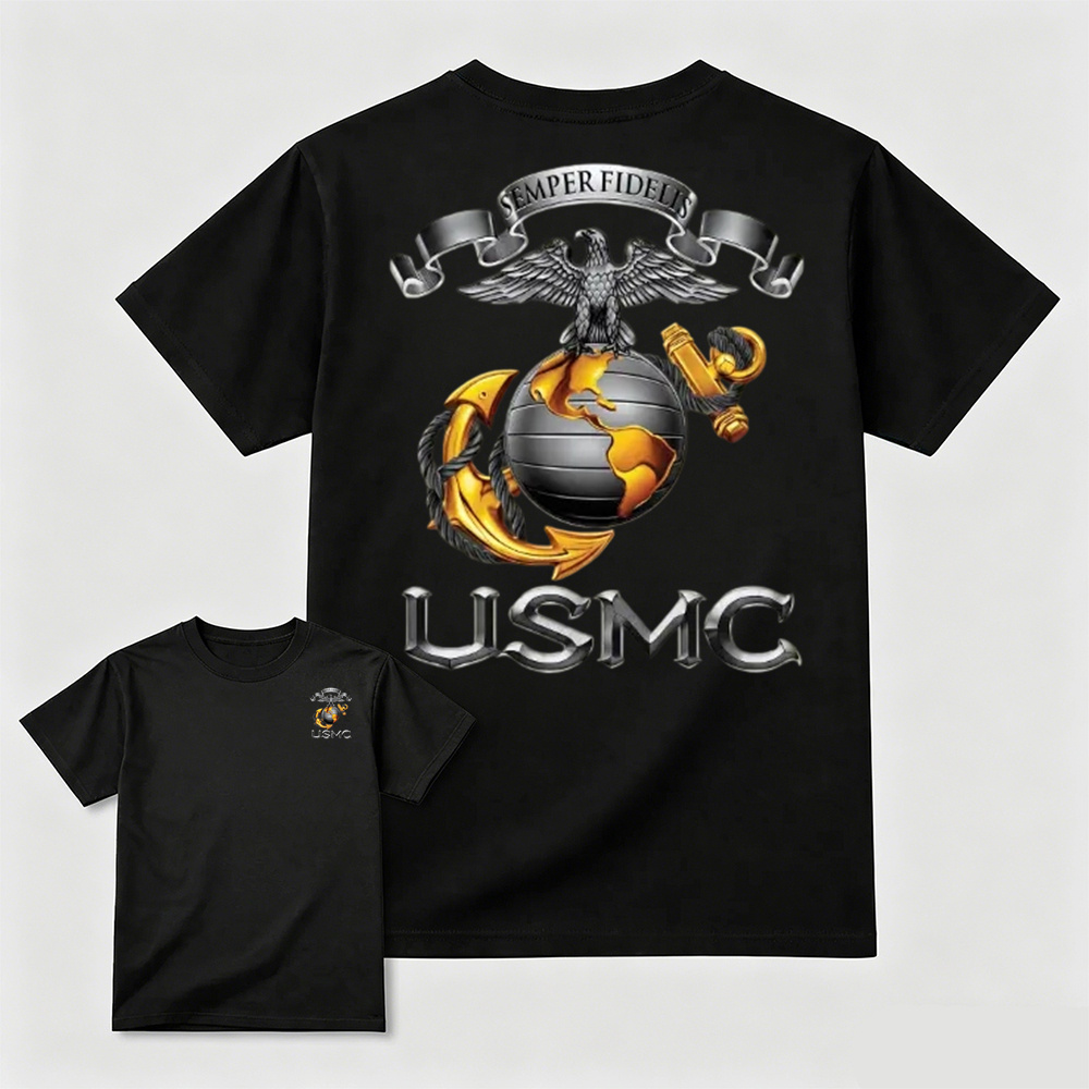 Metallic Eagle Globe Anchor Marine Veteran T-Shirt