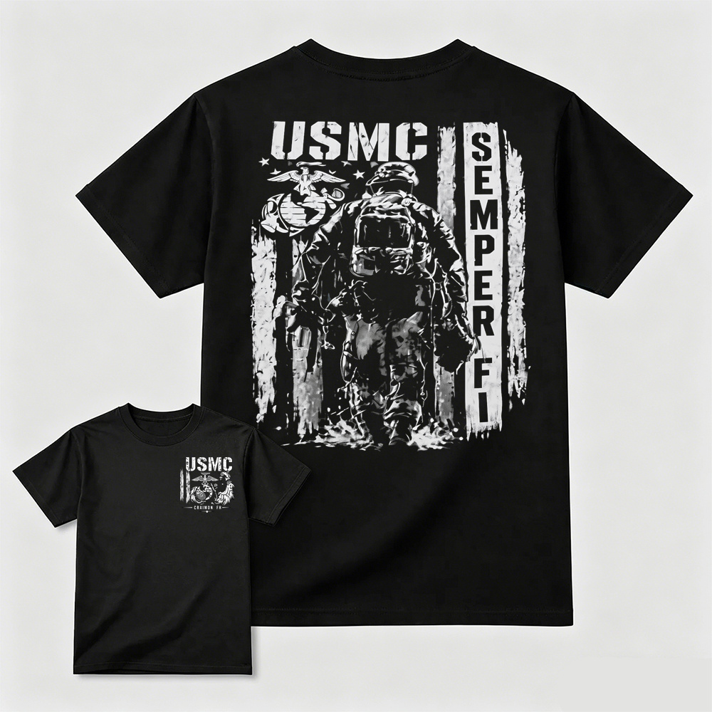 USMC Semper Fi Distressed Flag Soldier Graphic Tee