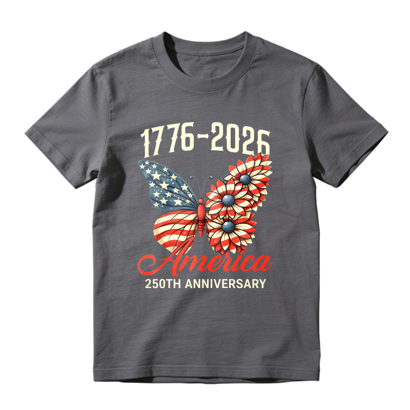 Butterfly With American Flag And Flowers 1776 2026 America 250th Anniversary  Classic T-shirt