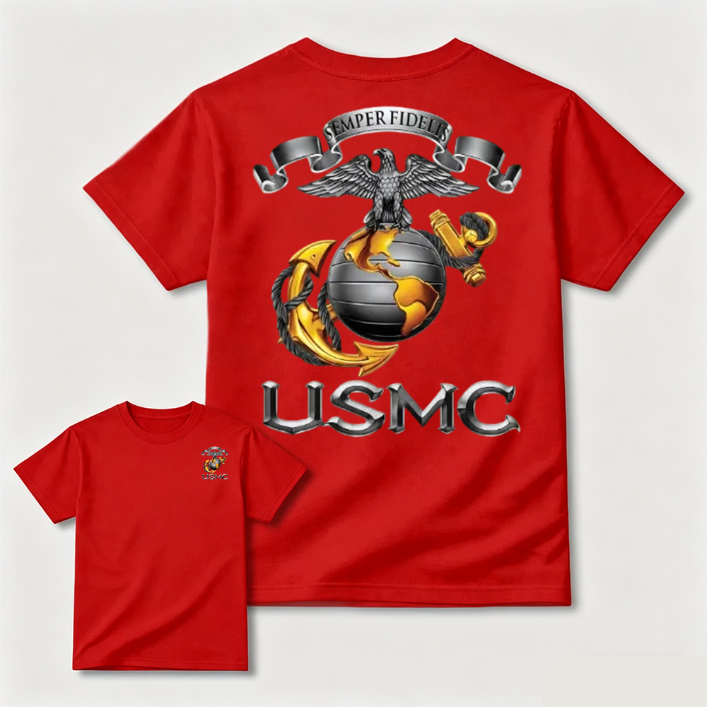 Metallic Eagle Globe Anchor Marine Veteran T-Shirt