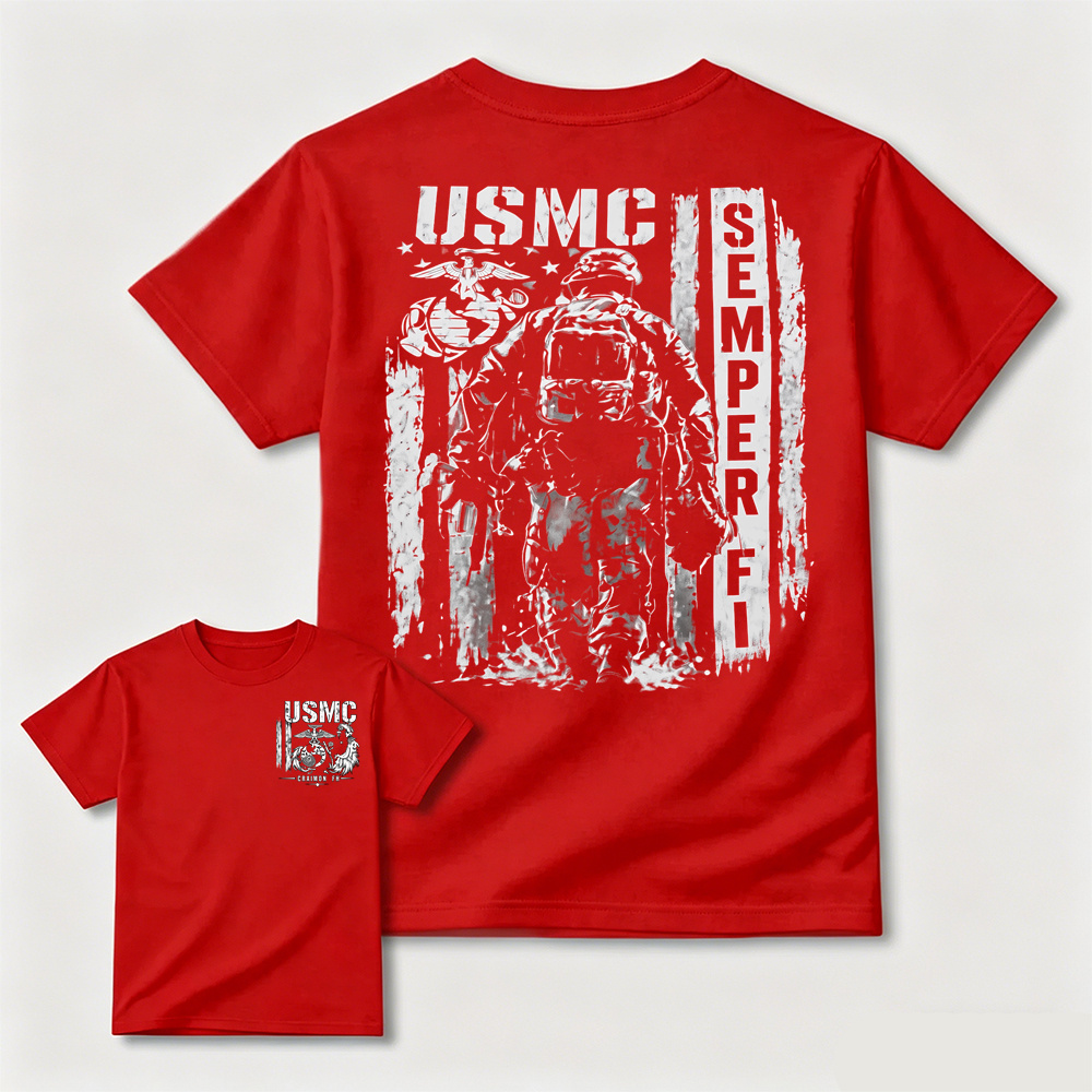 USMC Semper Fi Distressed Flag Soldier Graphic Tee