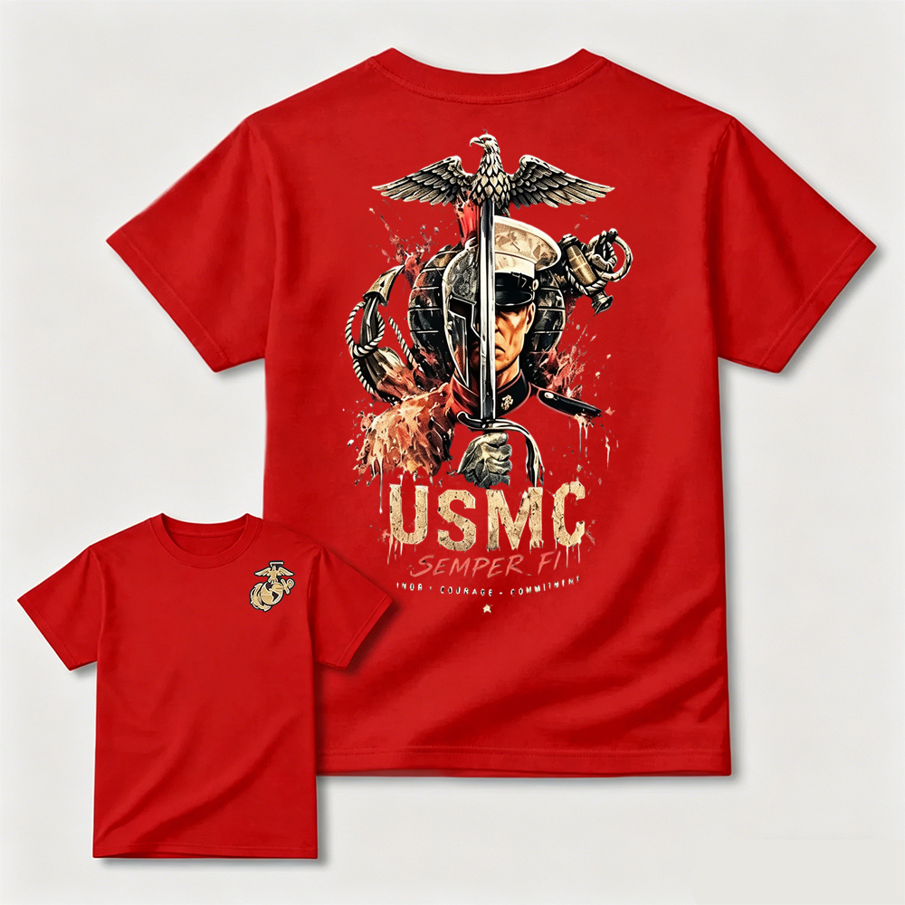USMC Semper Fi Eagle Sword Dual-Sided Patriotic Graphic Men's T-Shirt