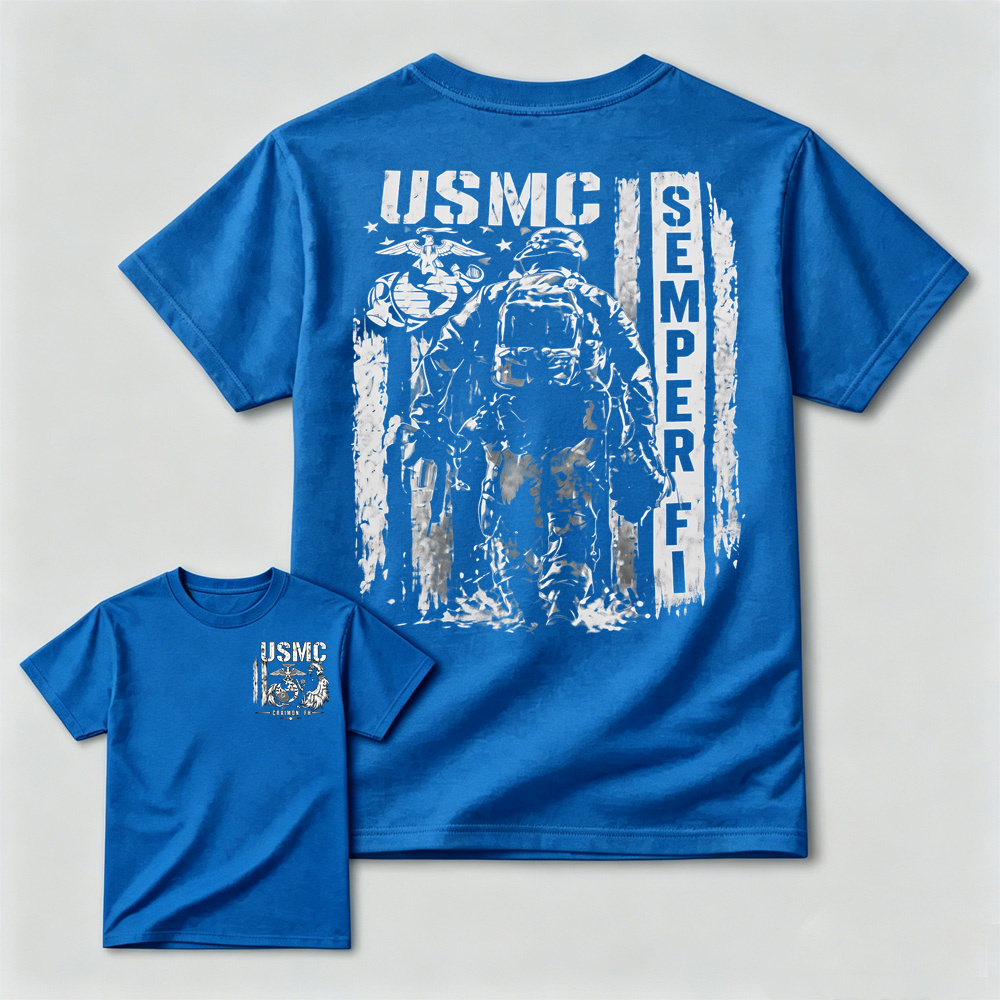 USMC Semper Fi Distressed Flag Soldier Graphic Tee