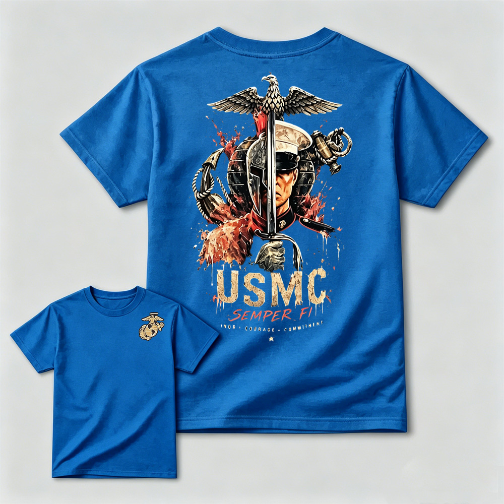 USMC Semper Fi Eagle Sword Dual-Sided Patriotic Graphic Men's T-Shirt