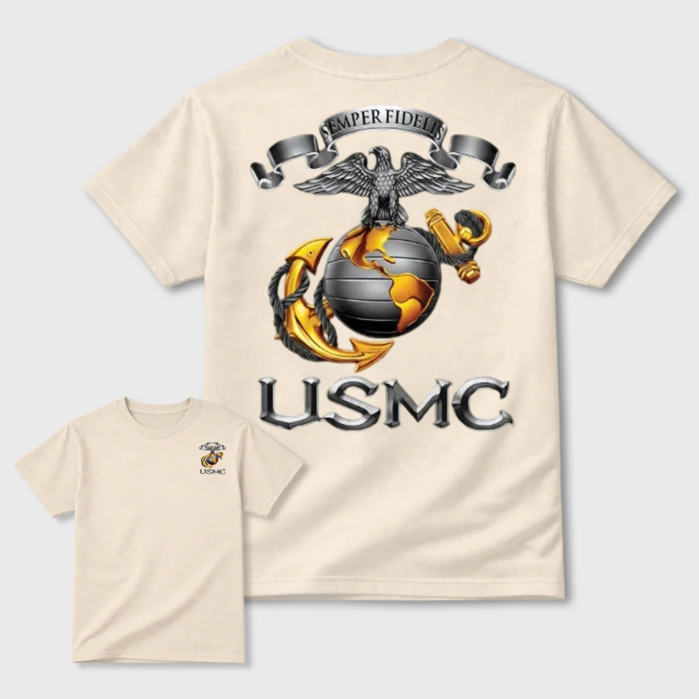 Metallic Eagle Globe Anchor Marine Veteran T-Shirt