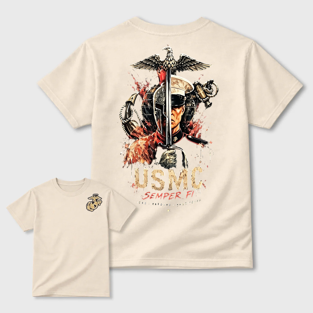 USMC Semper Fi Eagle Sword Dual-Sided Patriotic Graphic Men's T-Shirt
