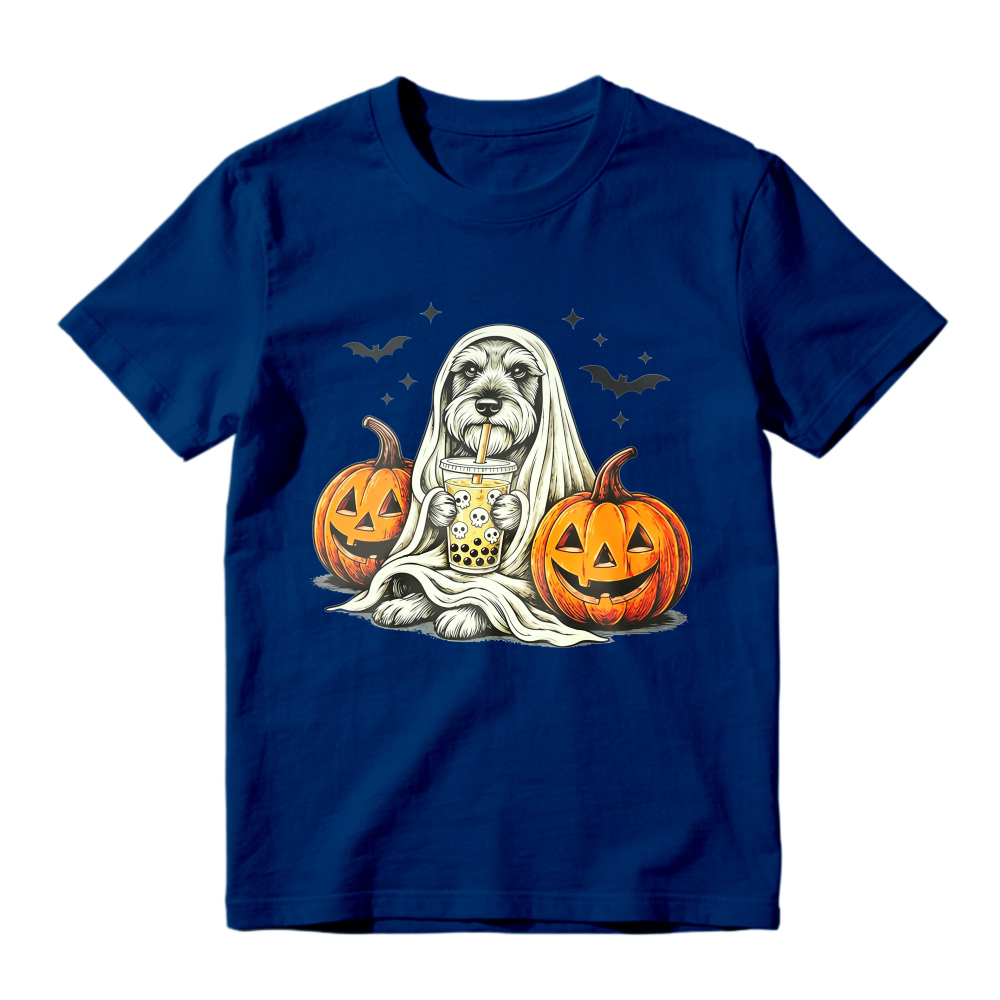 Halloween Dog Ghost With Pumpkins And Bubble Tea Unisex Classic T-shirt