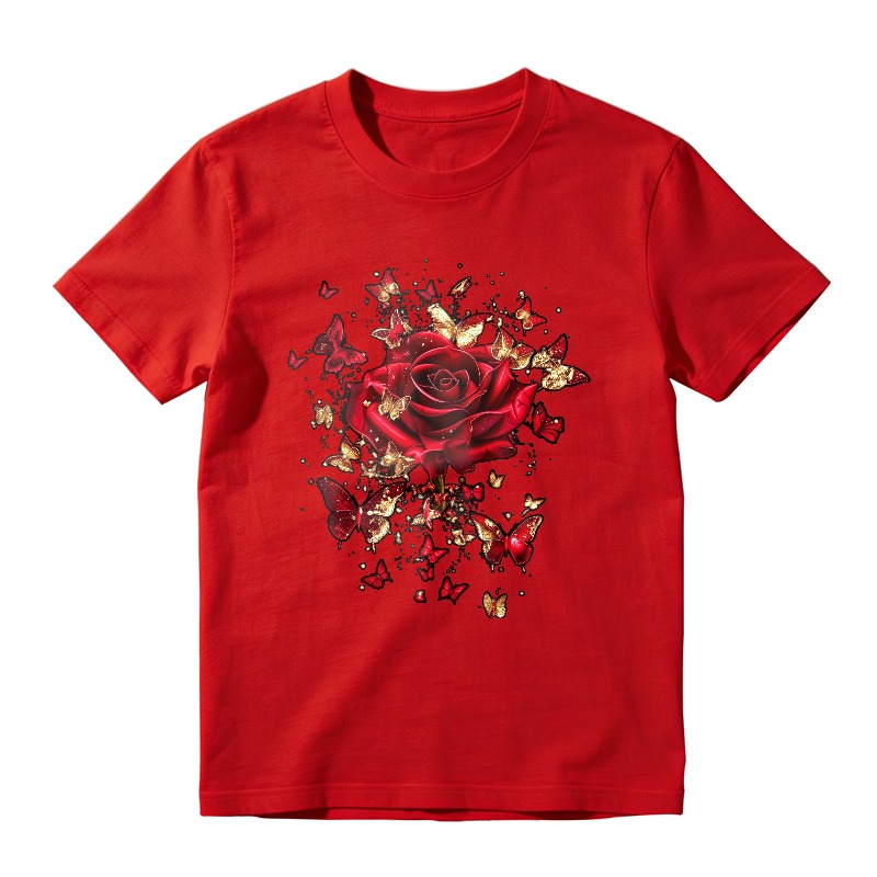 Red Rose And Butterflies Pattern  Classic T-shirt