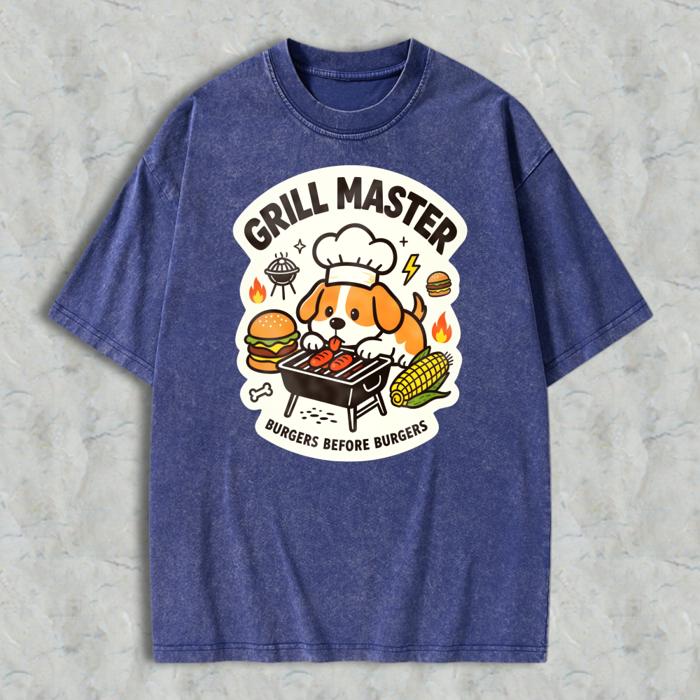 Grill Master Dog With Burger And Corn Washed T-shirt